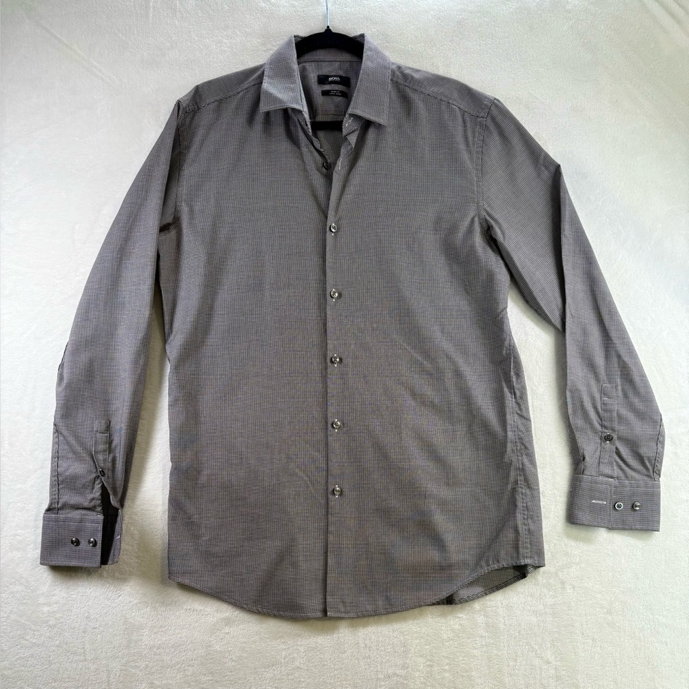 Hugo Boss Black And White Button Down Shirt Size 16.5 Slim Fit men’s dressy